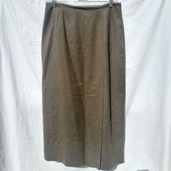 100% Light Wool Double Side Vented Pencil Vintage Midi Skirt - Picture 1 of 4